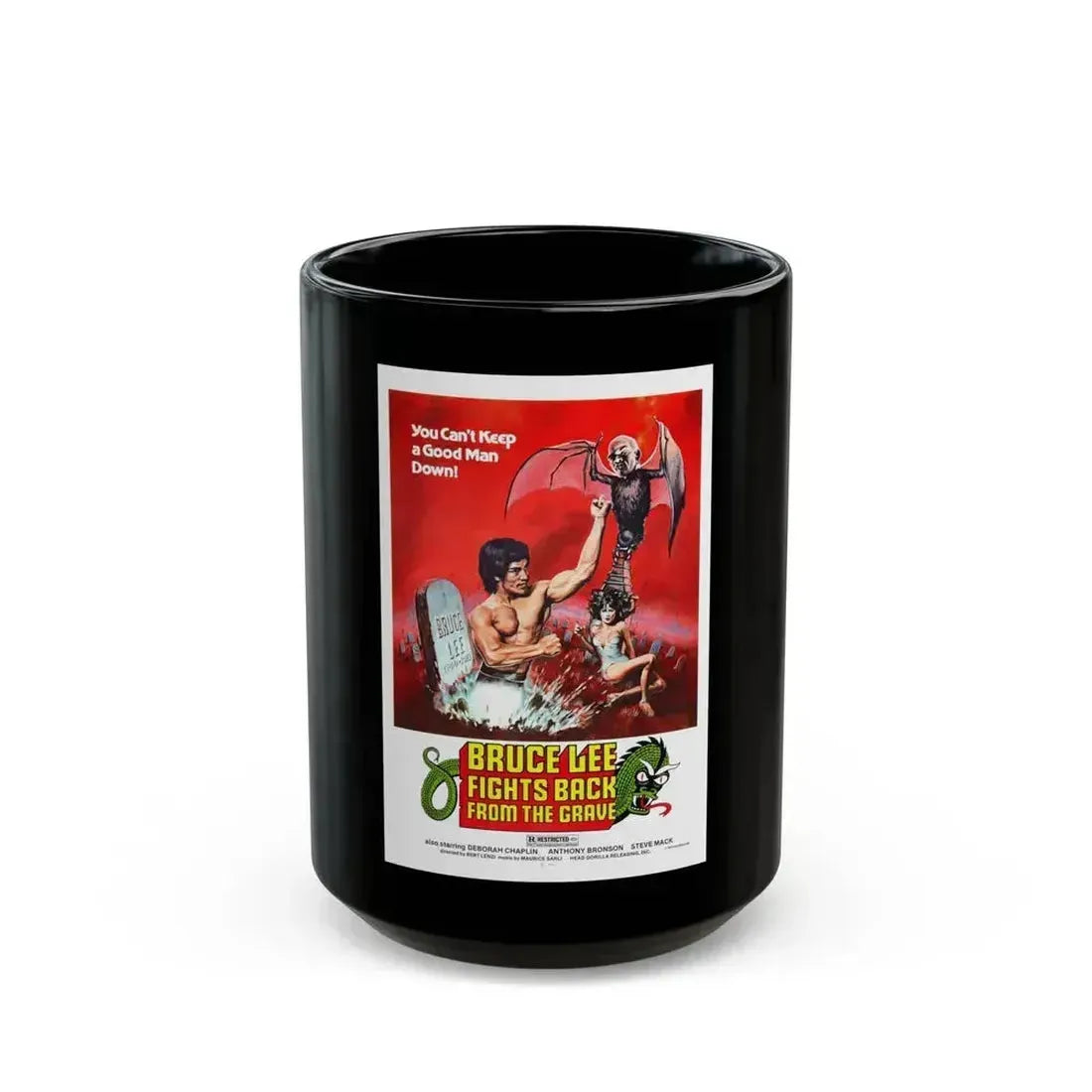 BRUCE LEE FIGHTS BACK FROM THE GRAVE 1976 Movie Poster - Black Coffee Mug 15oz - Go Mug Yourself