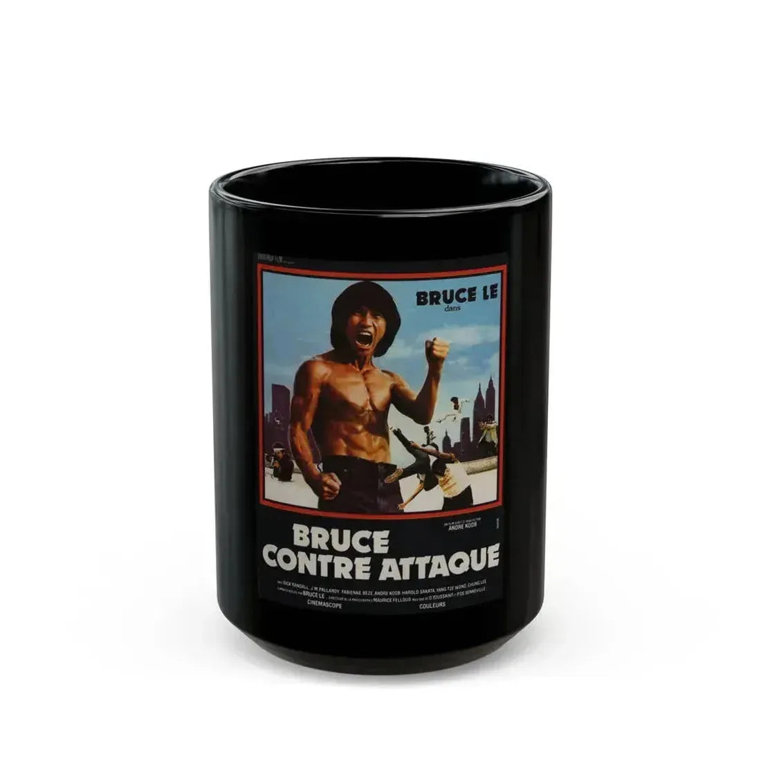 BRUCE LEE FIGHTS BACK FROM THE GRAVE (FRENCH) 1976 Movie Poster - Black Coffee Mug 15oz - Go Mug Yourself