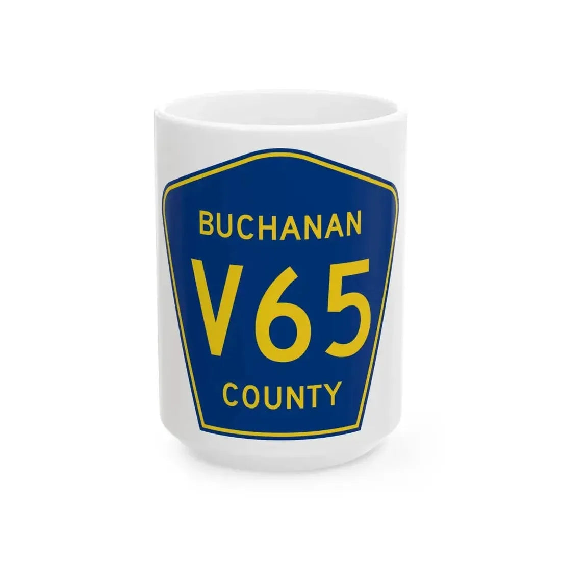 Buchanan County Route V65 IA (Iowa) (Road Sign) White Coffee Mug 15oz - Go Mug Yourself