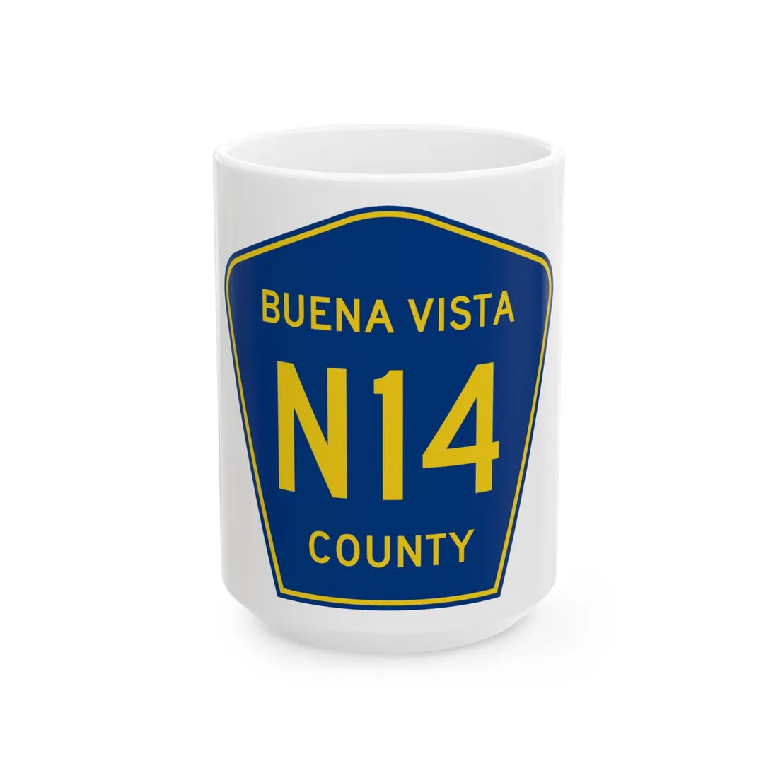 Buena Vista County Route N14 IA (Iowa) (Road Sign) White Coffee Mug 15oz - Go Mug Yourself