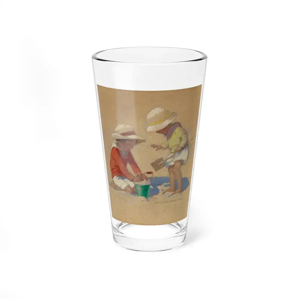 Building a Sand Castle, Good Housekeeping magazine cover, July 4, 1924 (Magazine Illustration) Pint Glass 16oz 16oz - Go Mug Yourself