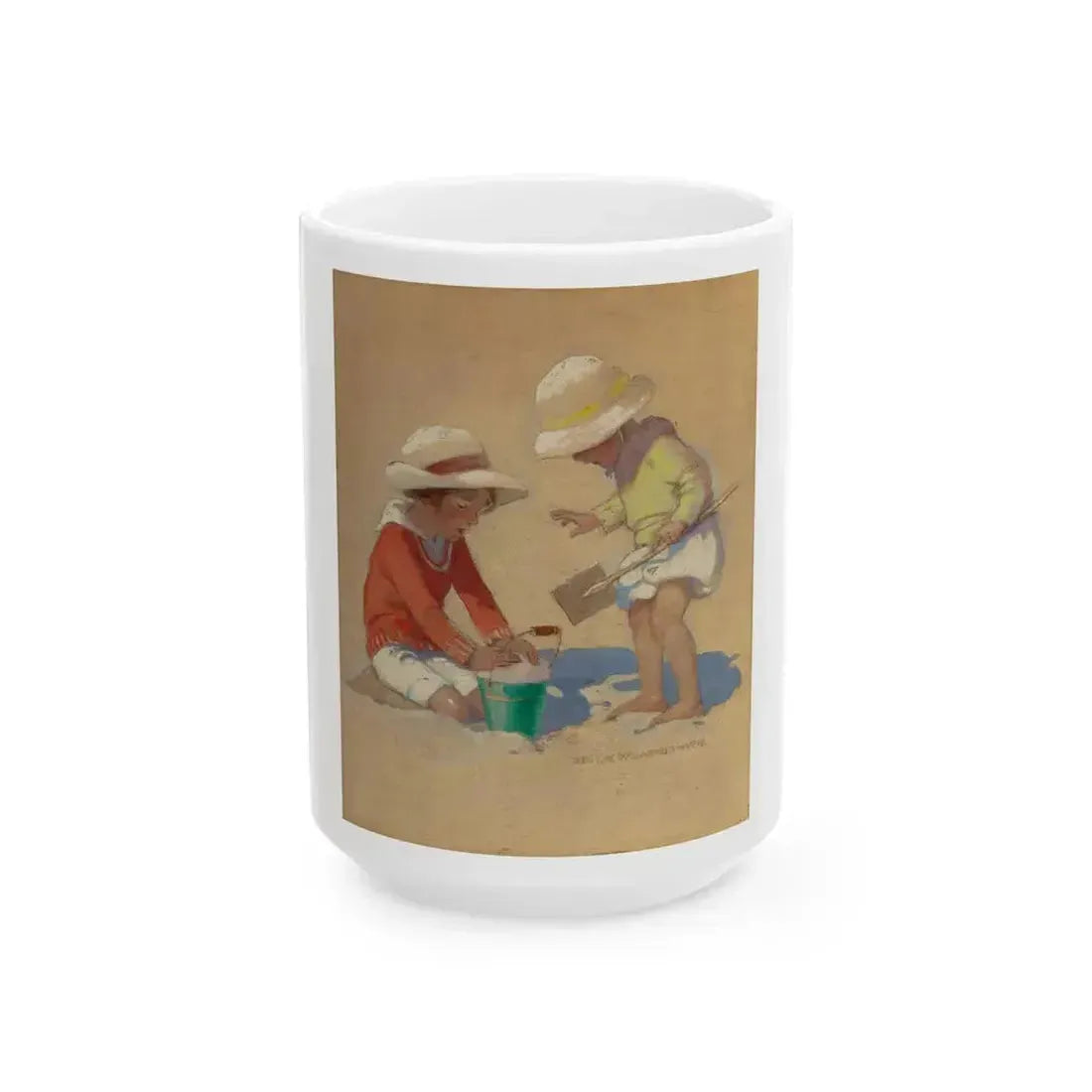 Building a Sand Castle, Good Housekeeping magazine cover, July 4, 1924 - White Coffee Mug 15oz - Go Mug Yourself