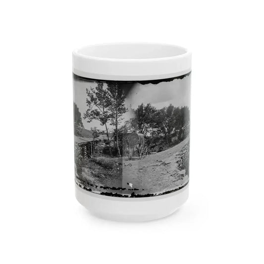 Bull Run, Va. New Bridge Built By Mcdowell's Engineers; Photographer's Wagon At Left (U.S. Civil War) White Coffee Mug 15oz - Go Mug Yourself