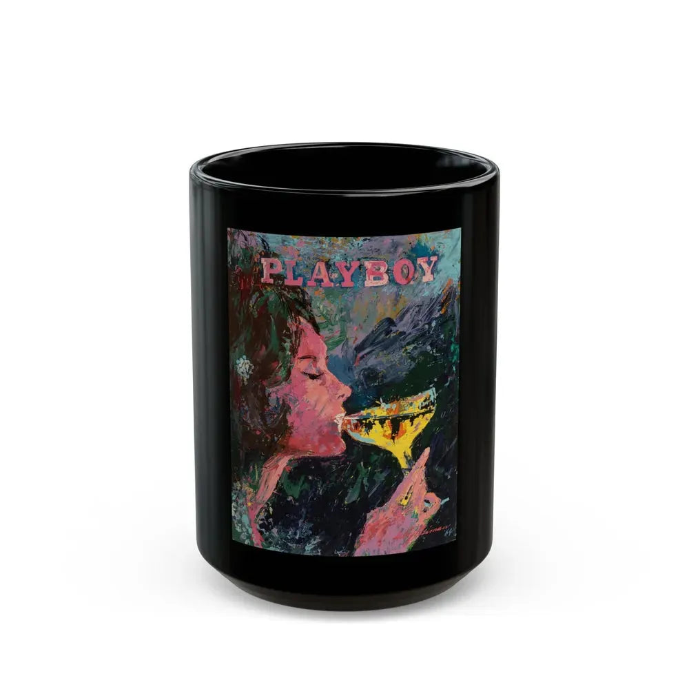 Bunny Sipping Champagne, Playboy, 1964 - Black Coffee Mug 15oz - Go Mug Yourself