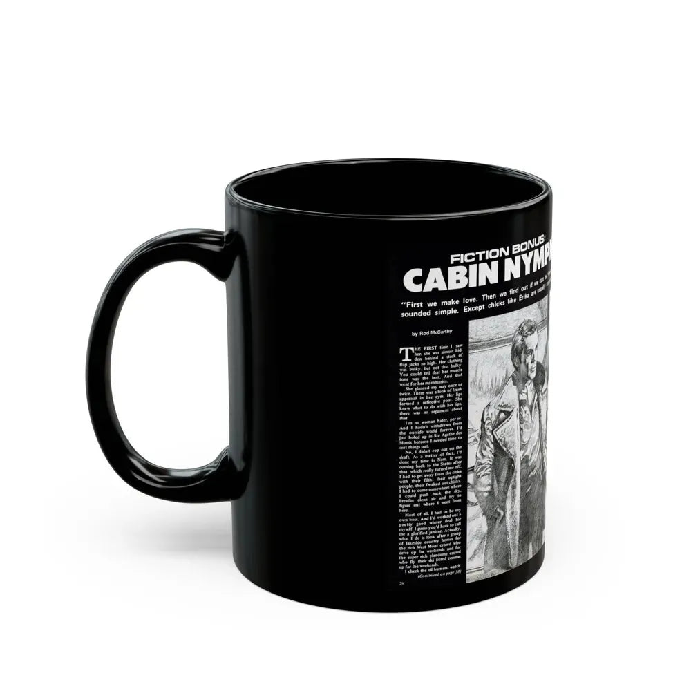 Cabin Nymph, Bluebook for Men, March 1972 - Black Coffee Mug - Go Mug Yourself