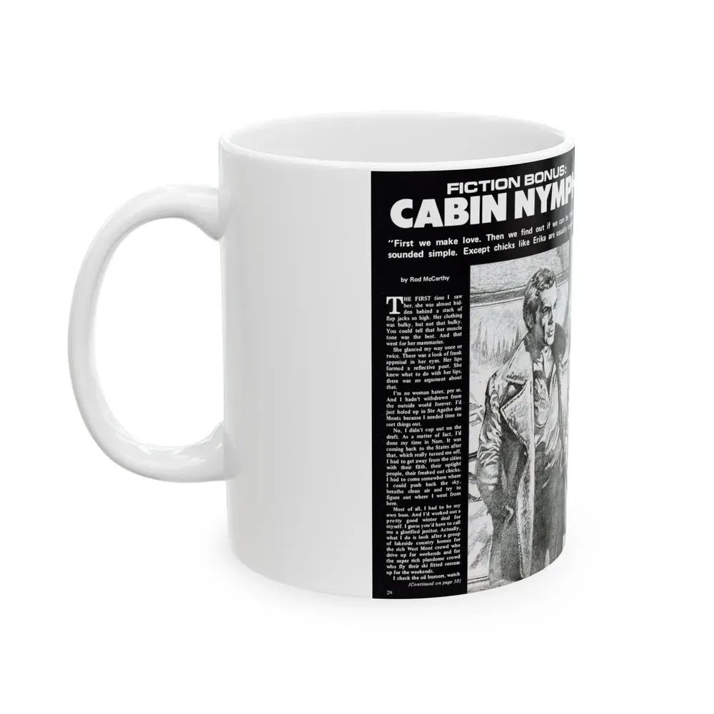 Cabin Nymph, Bluebook for Men, March 1972 - White Coffee Mug - Go Mug Yourself