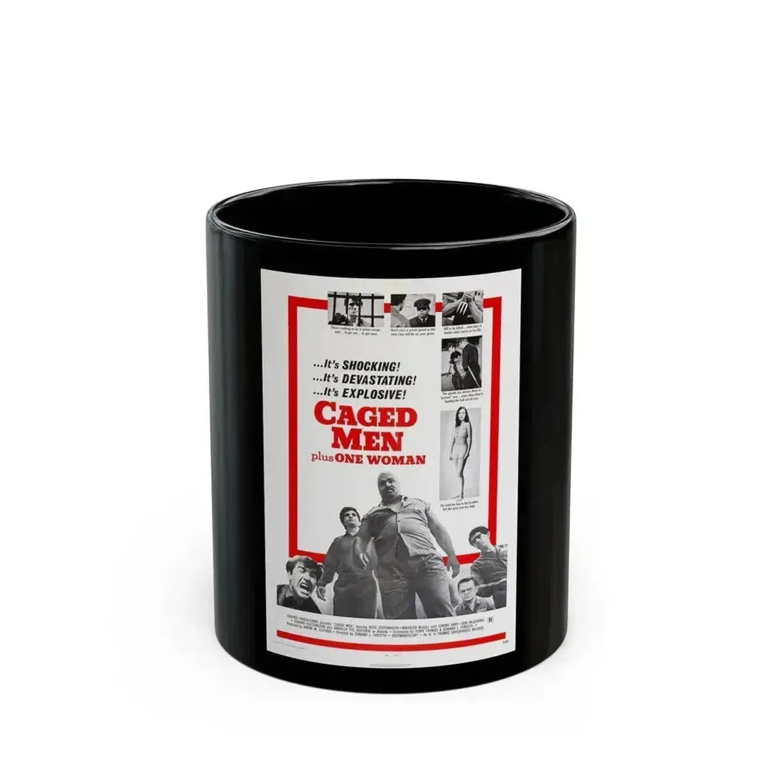CAGED MEN PLUS ONE WOMAN 1971 Movie Poster - Black Coffee Mug 11oz - Go Mug Yourself