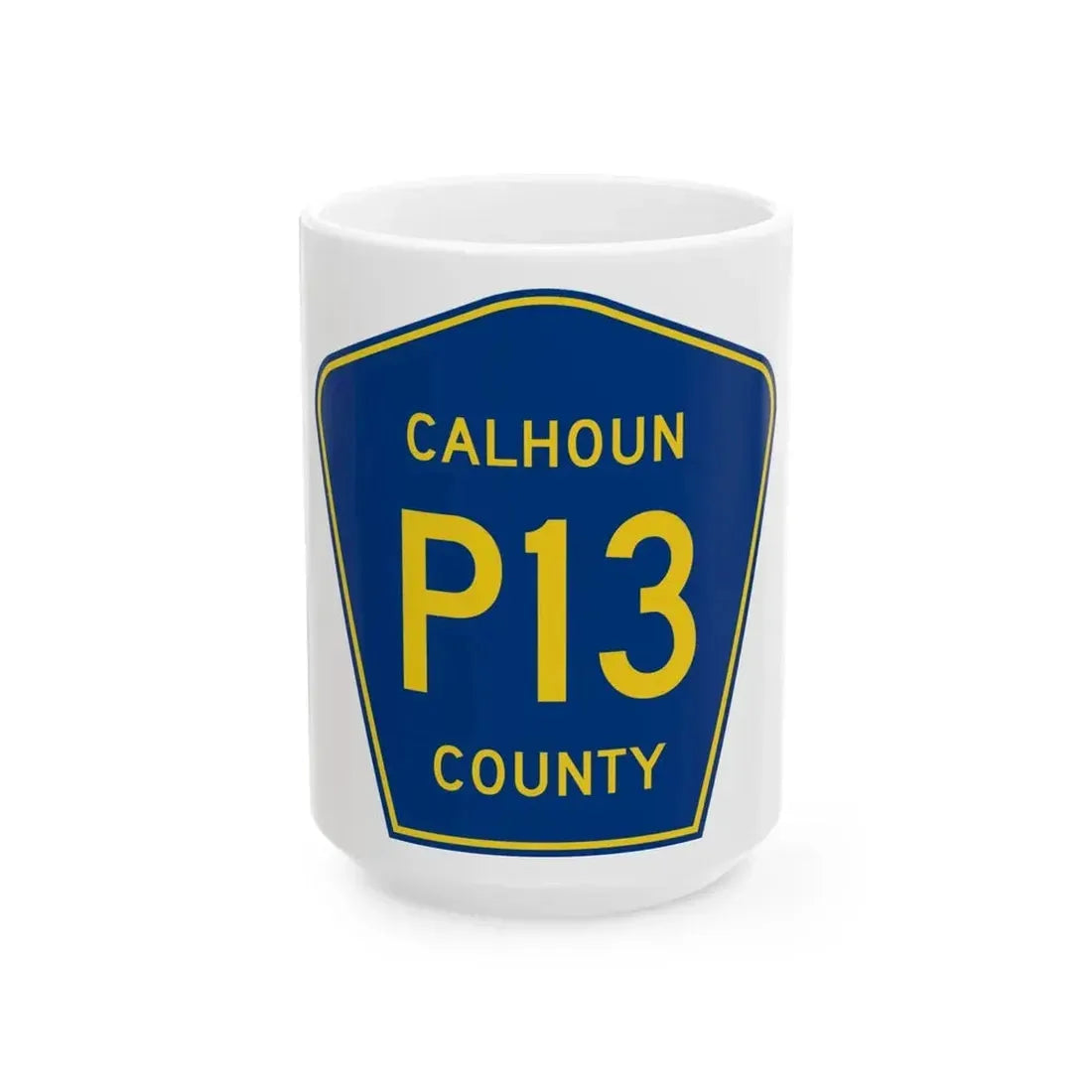 Calhoun County Route P13 IA (Iowa) (Road Sign) White Coffee Mug 15oz - Go Mug Yourself