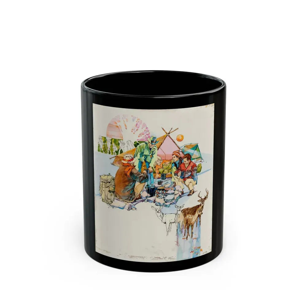 Camping Adventure Illustration - Black Coffee Mug 11oz - Go Mug Yourself