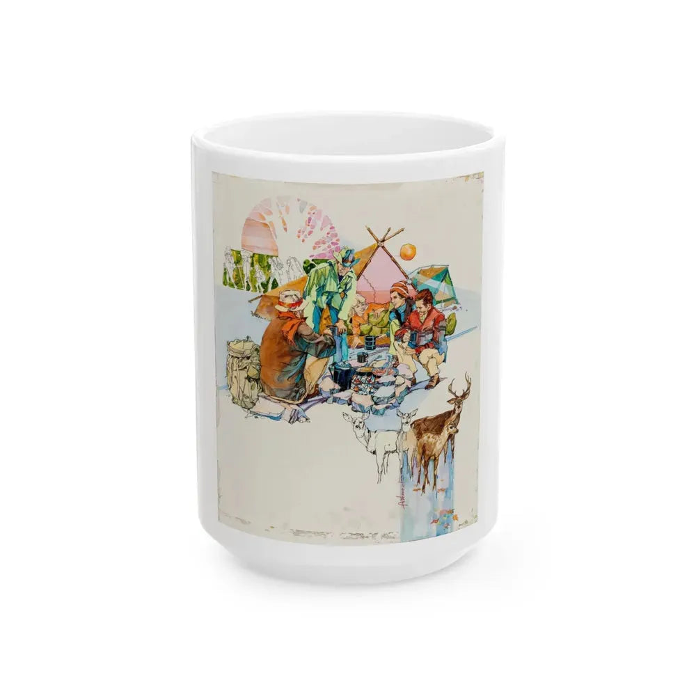 Camping Adventure Illustration - White Coffee Mug 15oz - Go Mug Yourself