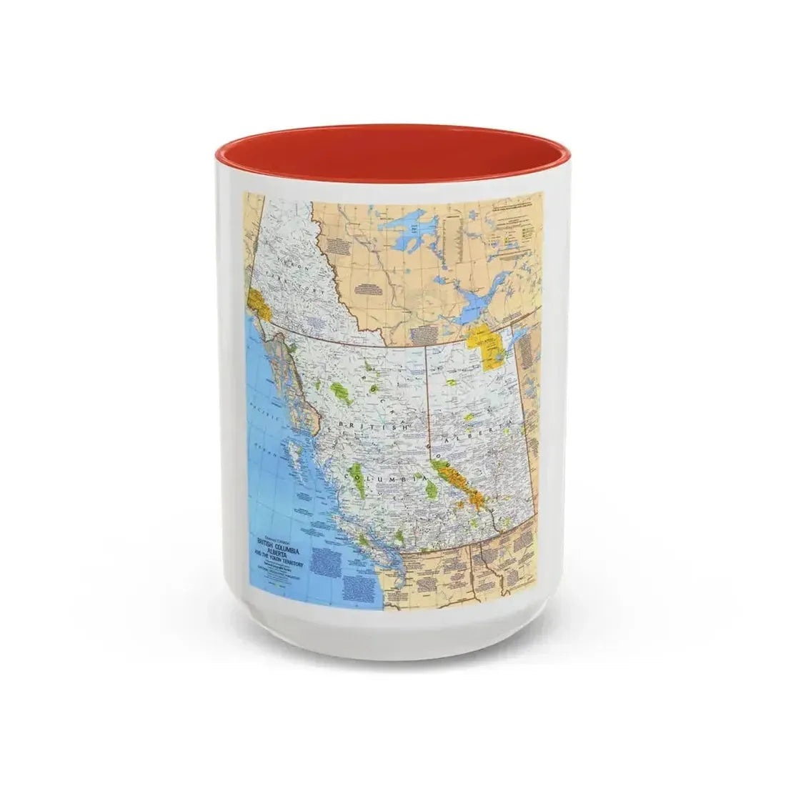 Canada - British Columbia, Alberta & Yukon (1978) (Map) Accent Coffee Mug 15oz Red - Go Mug Yourself