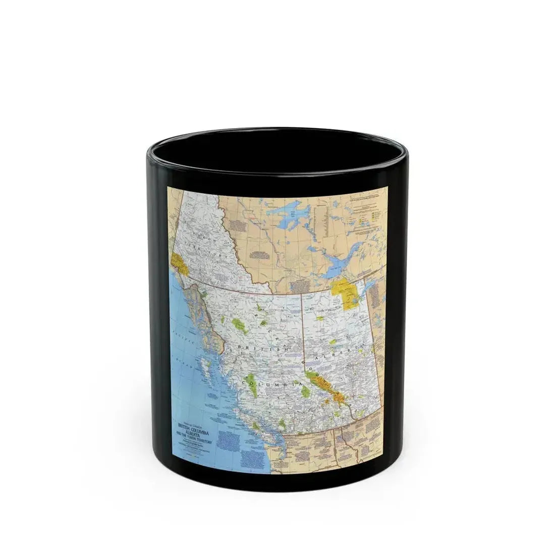 Canada - British Columbia, Alberta & Yukon (1978) (Map) Black Coffee Mug 11oz - Go Mug Yourself