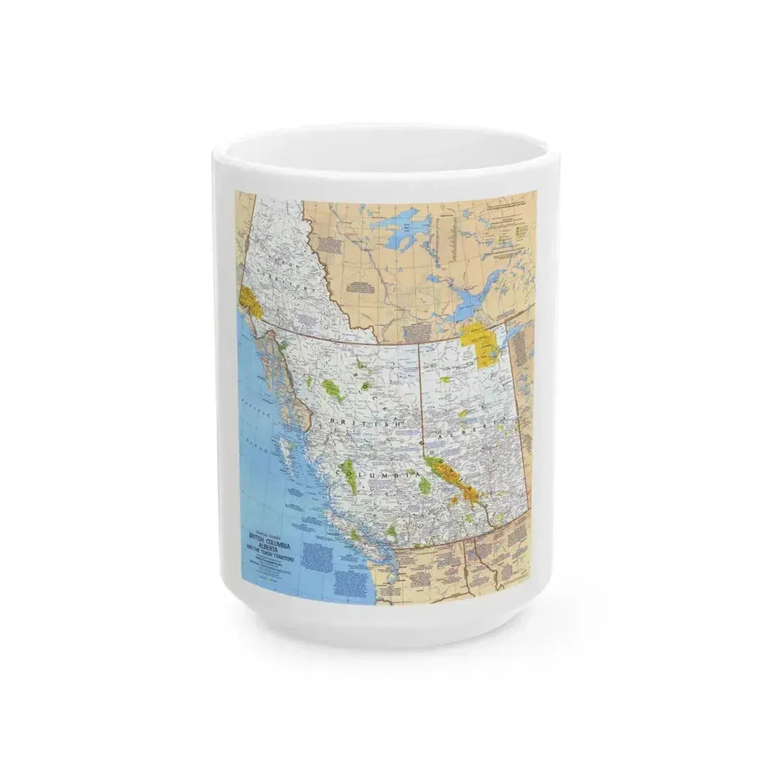 Canada - British Columbia, Alberta & Yukon (1978) (Map) White Coffee Mug 15oz - Go Mug Yourself