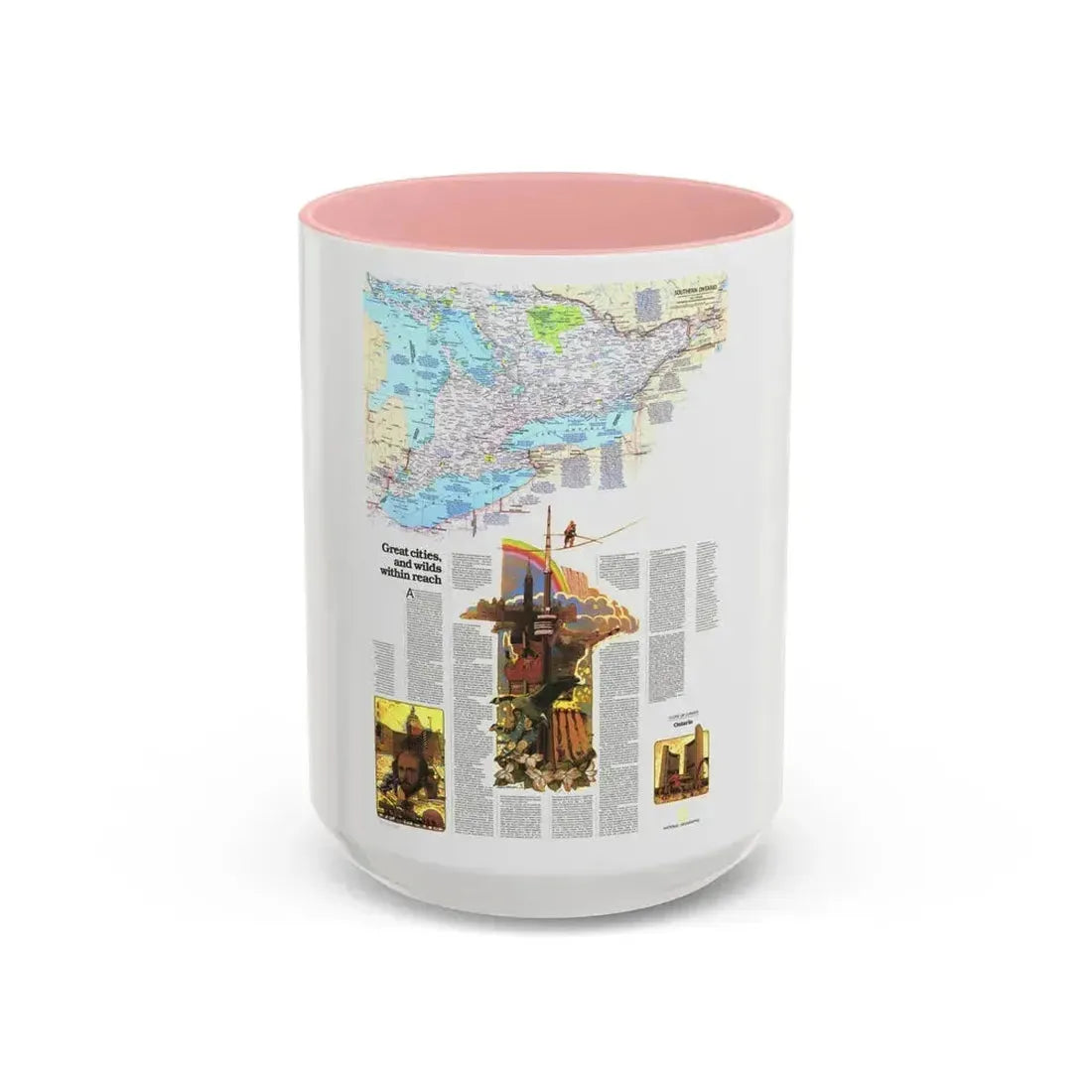 Canada - Ontario, Great Cities (1978) (Map) Accent Coffee Mug 15oz Pink - Go Mug Yourself