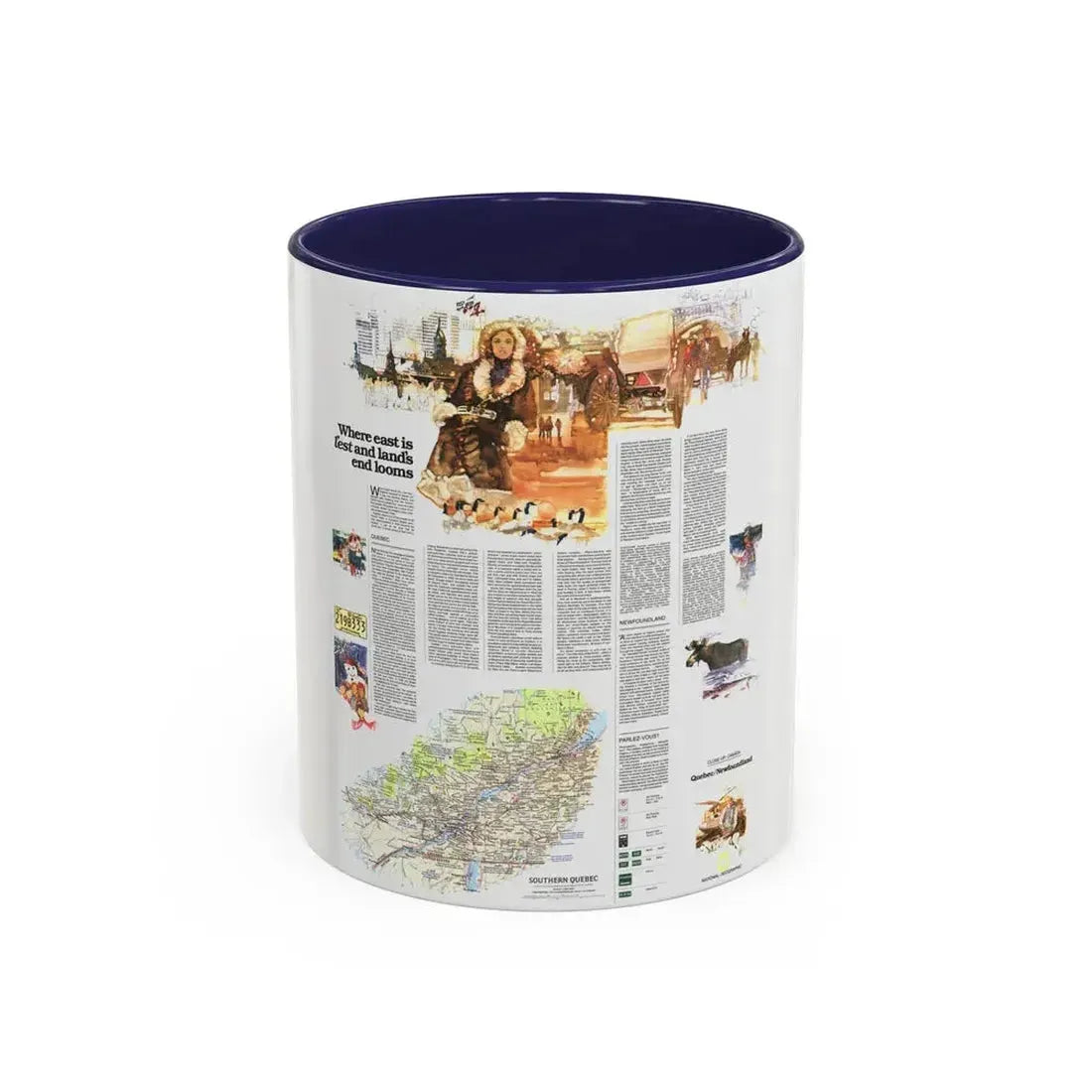 Canada - Quebec-Newfoundland (1980) (Map) Accent Coffee Mug 11oz Navy - Go Mug Yourself