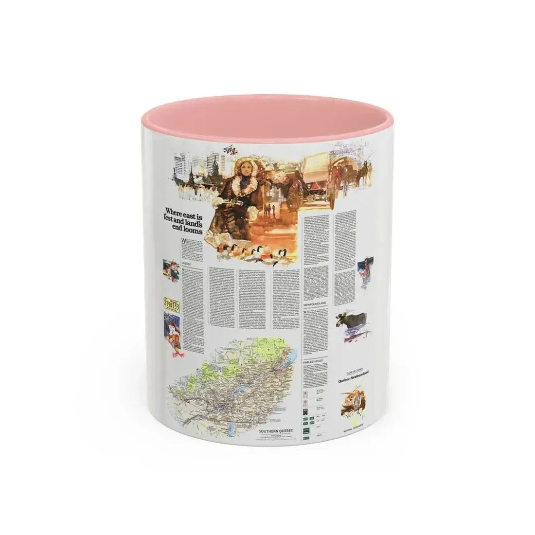 Canada - Quebec-Newfoundland (1980) (Map) Accent Coffee Mug 11oz Pink - Go Mug Yourself