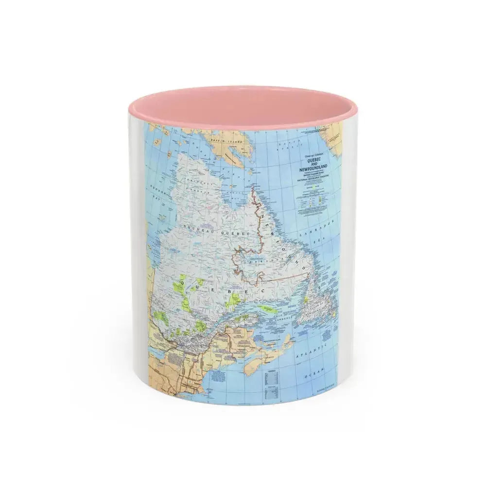 Canada - Quebec & Newfoundland (1980) (Map) Accent Coffee Mug 11oz Pink - Go Mug Yourself