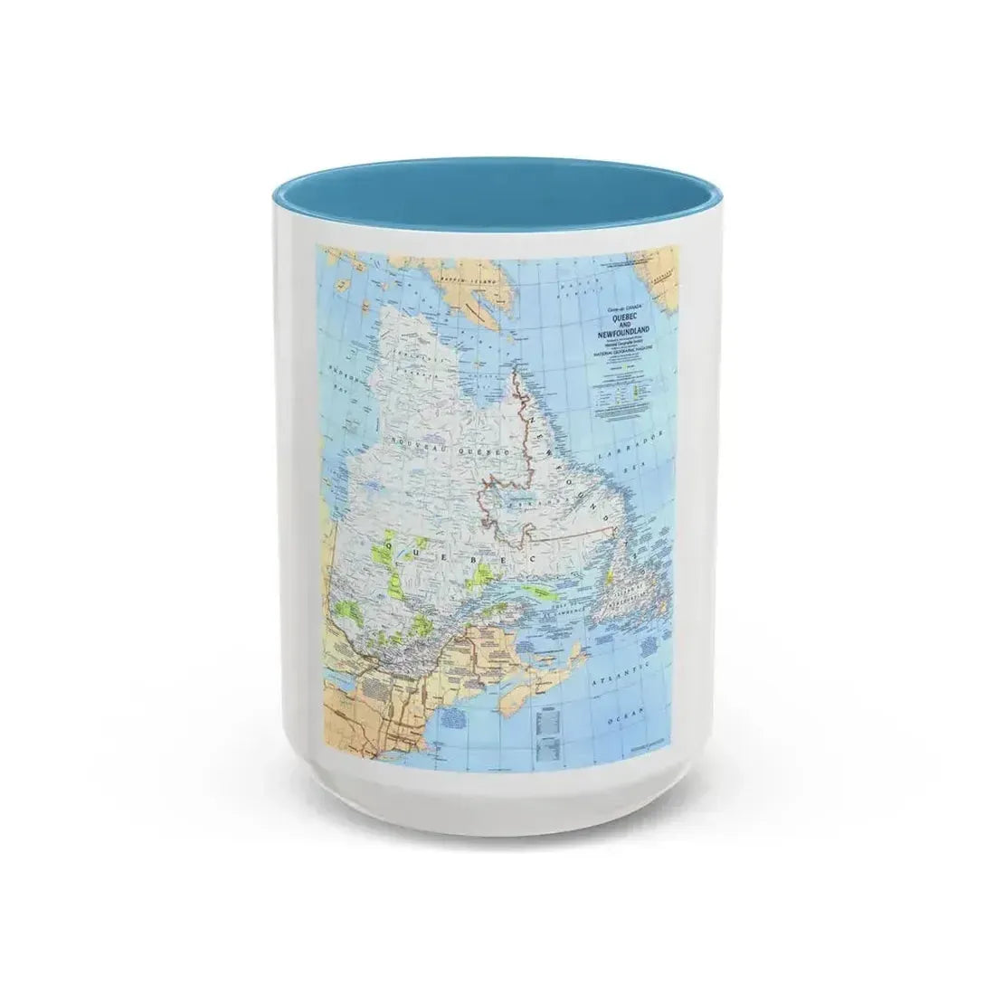 Canada - Quebec & Newfoundland (1980) (Map) Accent Coffee Mug 15oz Light Blue - Go Mug Yourself