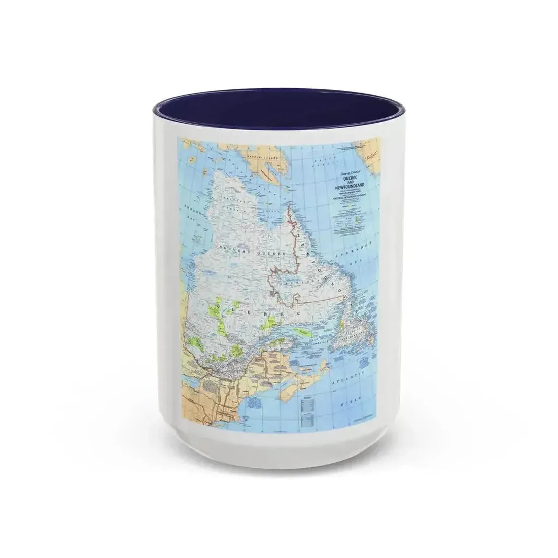 Canada - Quebec & Newfoundland (1980) (Map) Accent Coffee Mug 15oz Navy - Go Mug Yourself