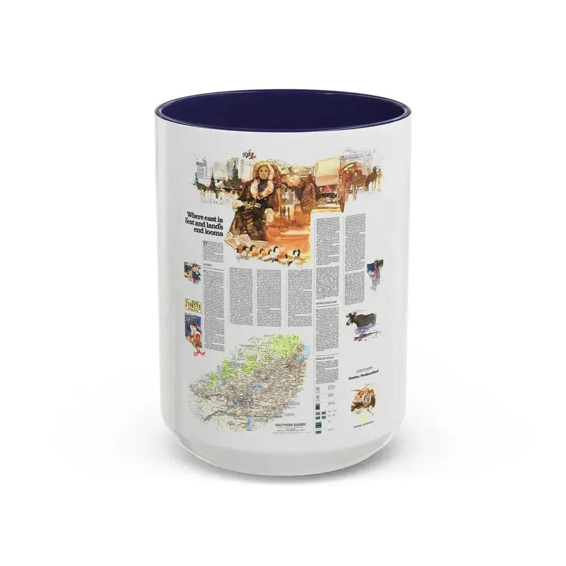 Canada - Quebec-Newfoundland (1980) (Map) Accent Coffee Mug 15oz Navy - Go Mug Yourself