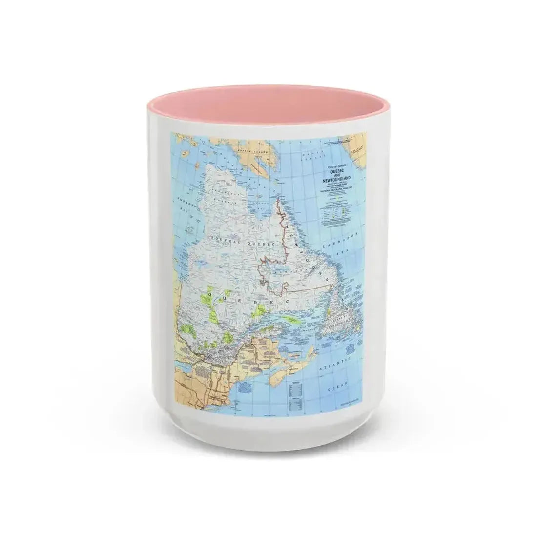 Canada - Quebec & Newfoundland (1980) (Map) Accent Coffee Mug 15oz Pink - Go Mug Yourself
