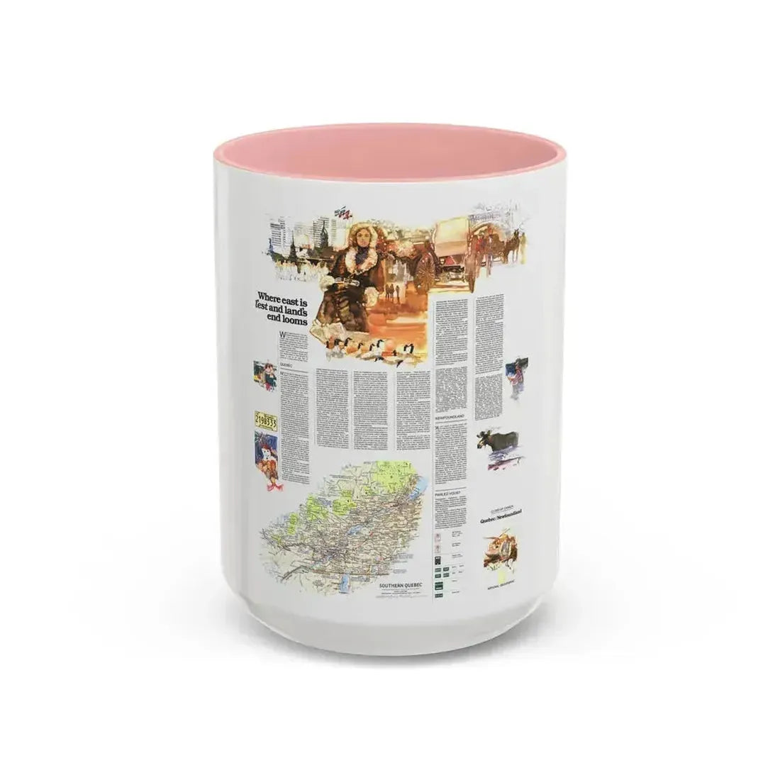 Canada - Quebec-Newfoundland (1980) (Map) Accent Coffee Mug 15oz Pink - Go Mug Yourself