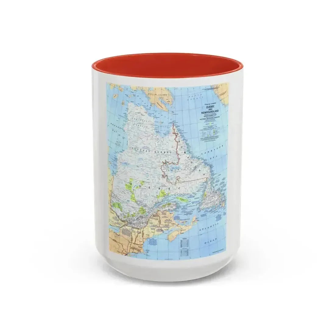 Canada - Quebec & Newfoundland (1980) (Map) Accent Coffee Mug 15oz Red - Go Mug Yourself