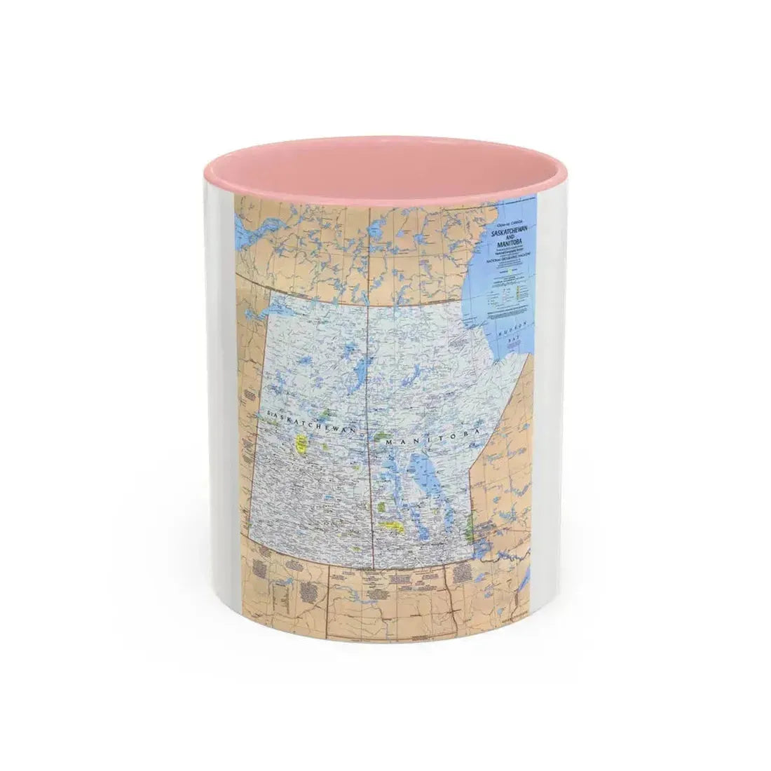 Canada - Saskatchewan & Manitoba (1979) (Map) Accent Coffee Mug 11oz Pink - Go Mug Yourself