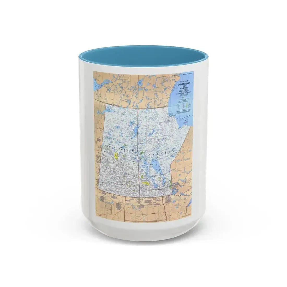 Canada - Saskatchewan & Manitoba (1979) (Map) Accent Coffee Mug 15oz Light Blue - Go Mug Yourself