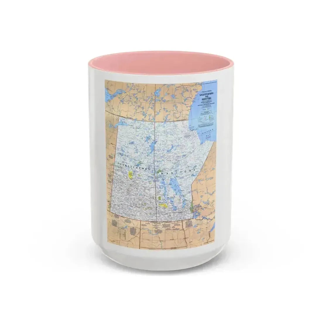 Canada - Saskatchewan & Manitoba (1979) (Map) Accent Coffee Mug 15oz Pink - Go Mug Yourself