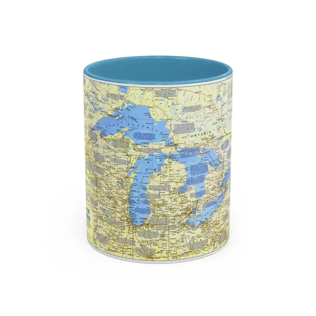 Canada - The Great Lakes 1 (1987) (Map) Accent Coffee Mug 11oz Light Blue - Go Mug Yourself