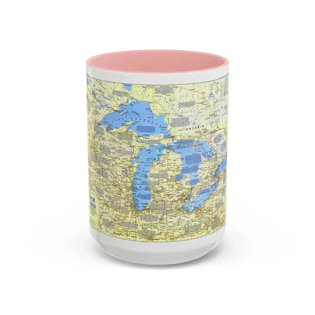 Canada - The Great Lakes 1 (1987) (Map) Accent Coffee Mug 15oz Pink - Go Mug Yourself