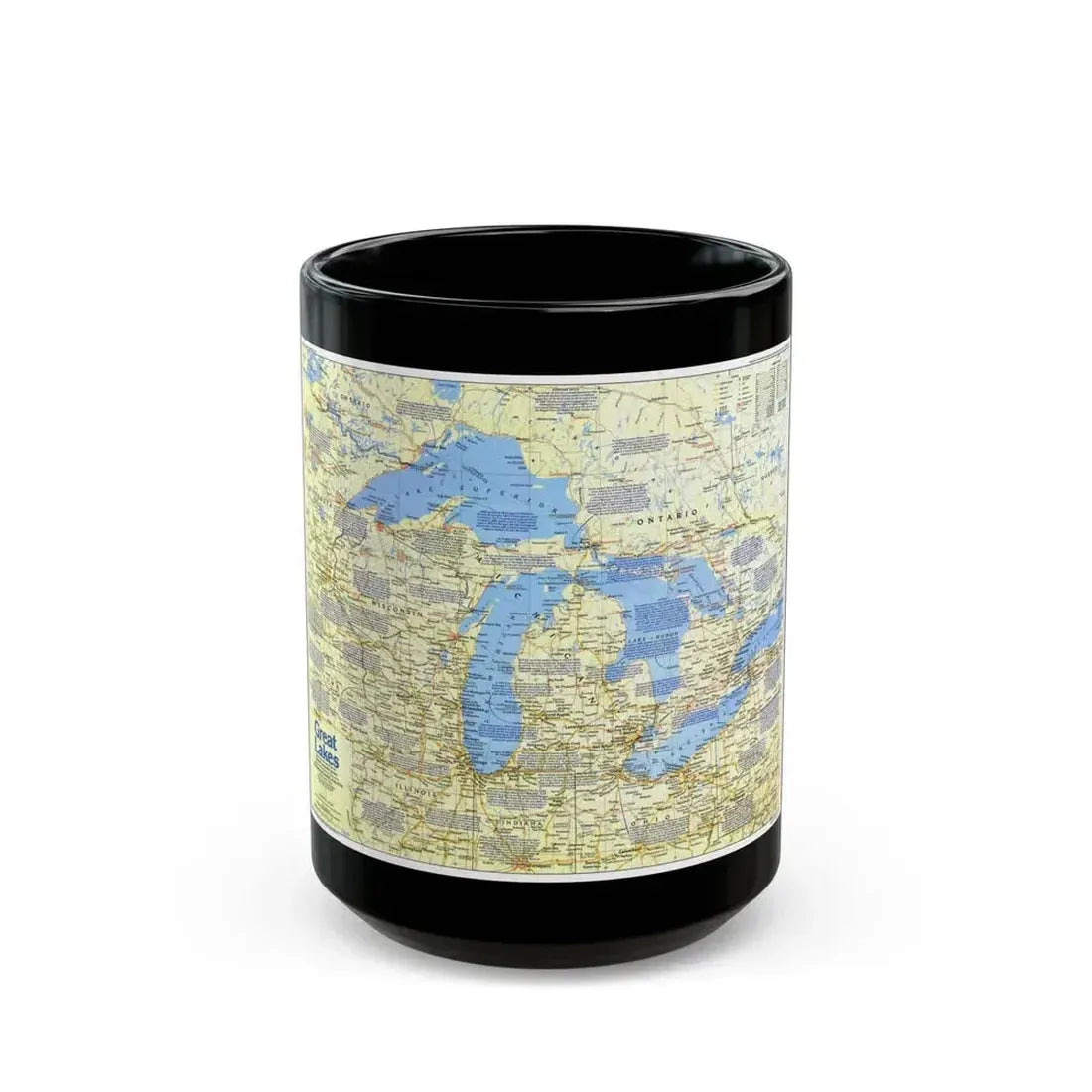 Canada - The Great Lakes 1 (1987) (Map) Black Coffee Mug 15oz - Go Mug Yourself
