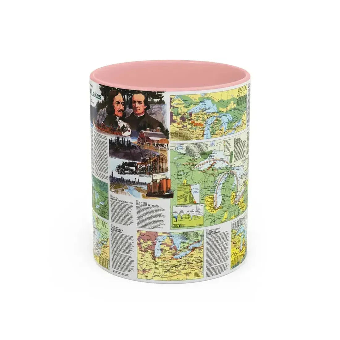 Canada - The Great Lakes 2 (1987) (Map) Accent Coffee Mug 11oz Pink - Go Mug Yourself