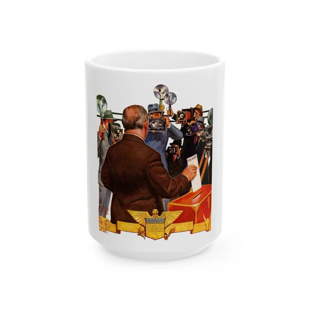 Candidate Voting, The Saturday Evening Post cover, November 7, 1936 - White Coffee Mug 15oz - Go Mug Yourself