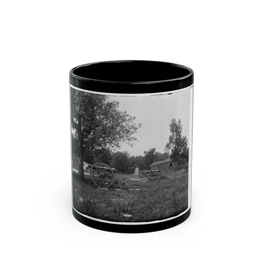Cannons, Monument, And Cabin At Chickamauga And Chattanooga National Military Park (U.S. Civil War) Black Coffee Mug 11oz - Go Mug Yourself