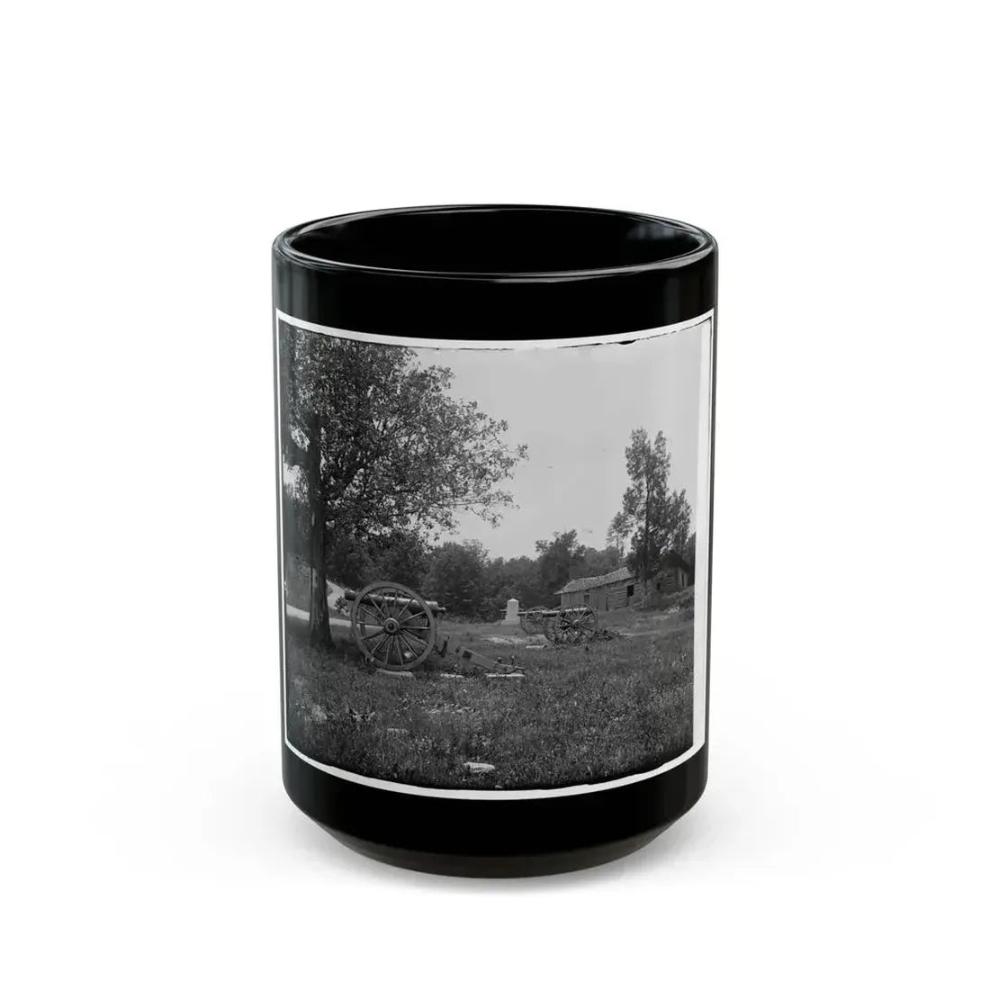 Cannons, Monument, And Cabin At Chickamauga And Chattanooga National Military Park (U.S. Civil War) Black Coffee Mug 15oz - Go Mug Yourself