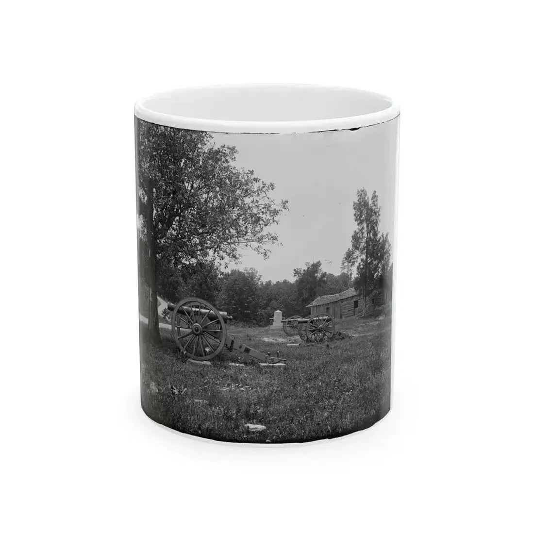 Cannons, Monument, And Cabin At Chickamauga And Chattanooga National Military Park (U.S. Civil War) White Coffee Mug 11oz - Go Mug Yourself