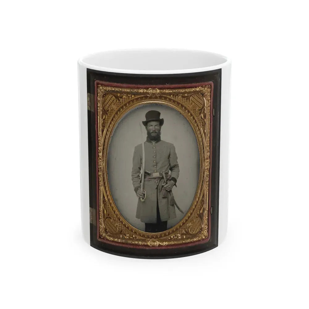 Captain Augustus C. Thompson Of Co. G, 16th Georgia Infantry Regiment With Sword (U.S. Civil War) White Coffee Mug 11oz - Go Mug Yourself