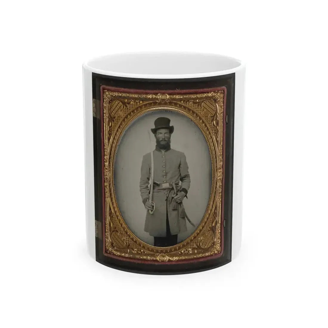 Captain Augustus C. Thompson Of Co. G, 16th Georgia Infantry Regiment With Sword (U.S. Civil War) White Coffee Mug 11oz - Go Mug Yourself