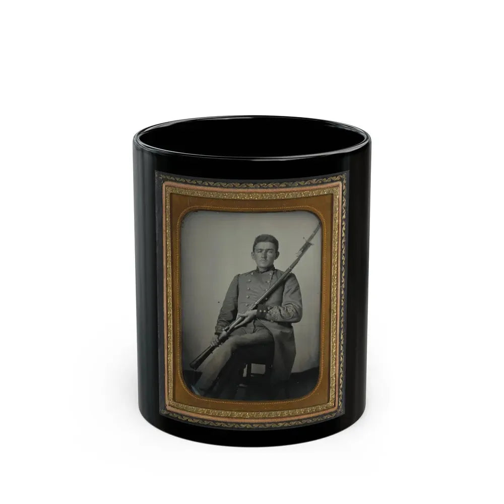 Captain Daniel Turrentine Of Company G, 12th Arkansas Infantry Regiment, In Full Officers' Uniform With Musket (U.S. Civil War) Black Coffee Mug 11oz - Go Mug Yourself