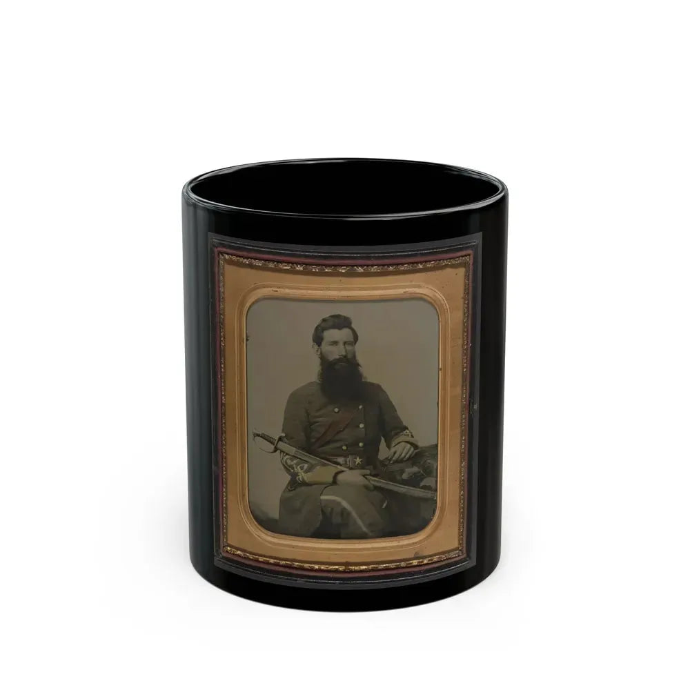 Captain George W. Hackworth Of Co. F, 1st Virginia Cavalry Regiment, In Uniform With Sword (U.S. Civil War) Black Coffee Mug 11oz - Go Mug Yourself
