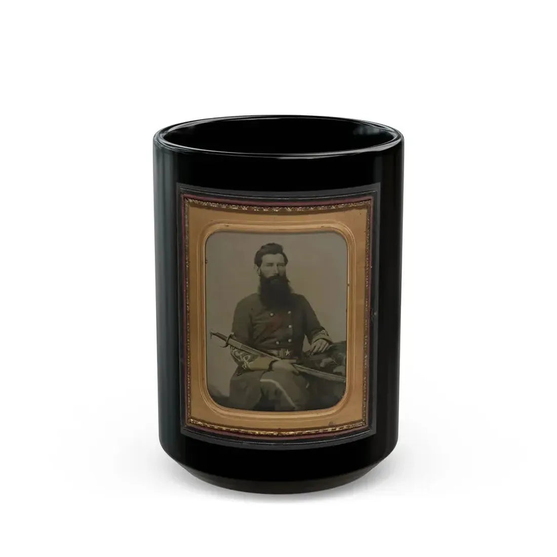 Captain George W. Hackworth Of Co. F, 1st Virginia Cavalry Regiment, In Uniform With Sword (U.S. Civil War) Black Coffee Mug 15oz - Go Mug Yourself