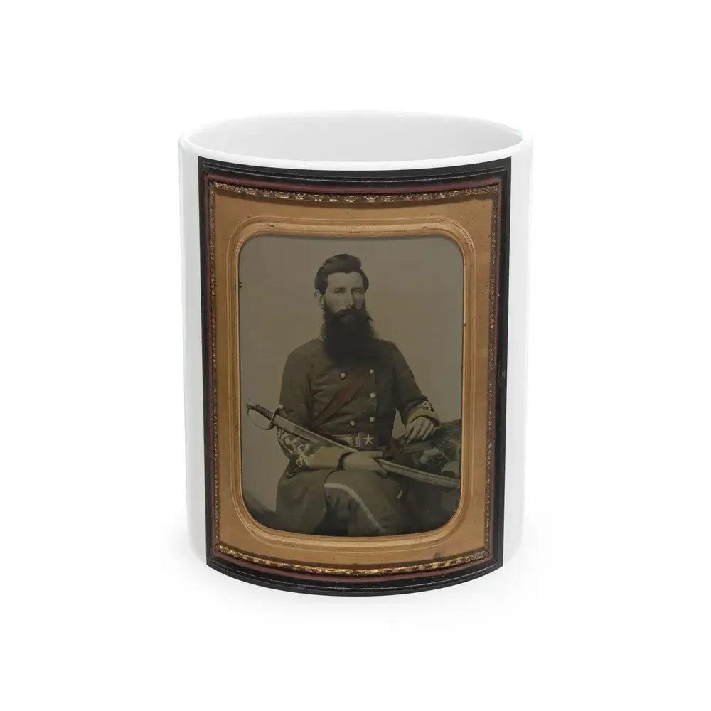 Captain George W. Hackworth Of Co. F, 1st Virginia Cavalry Regiment, In Uniform With Sword (U.S. Civil War) White Coffee Mug 11oz - Go Mug Yourself