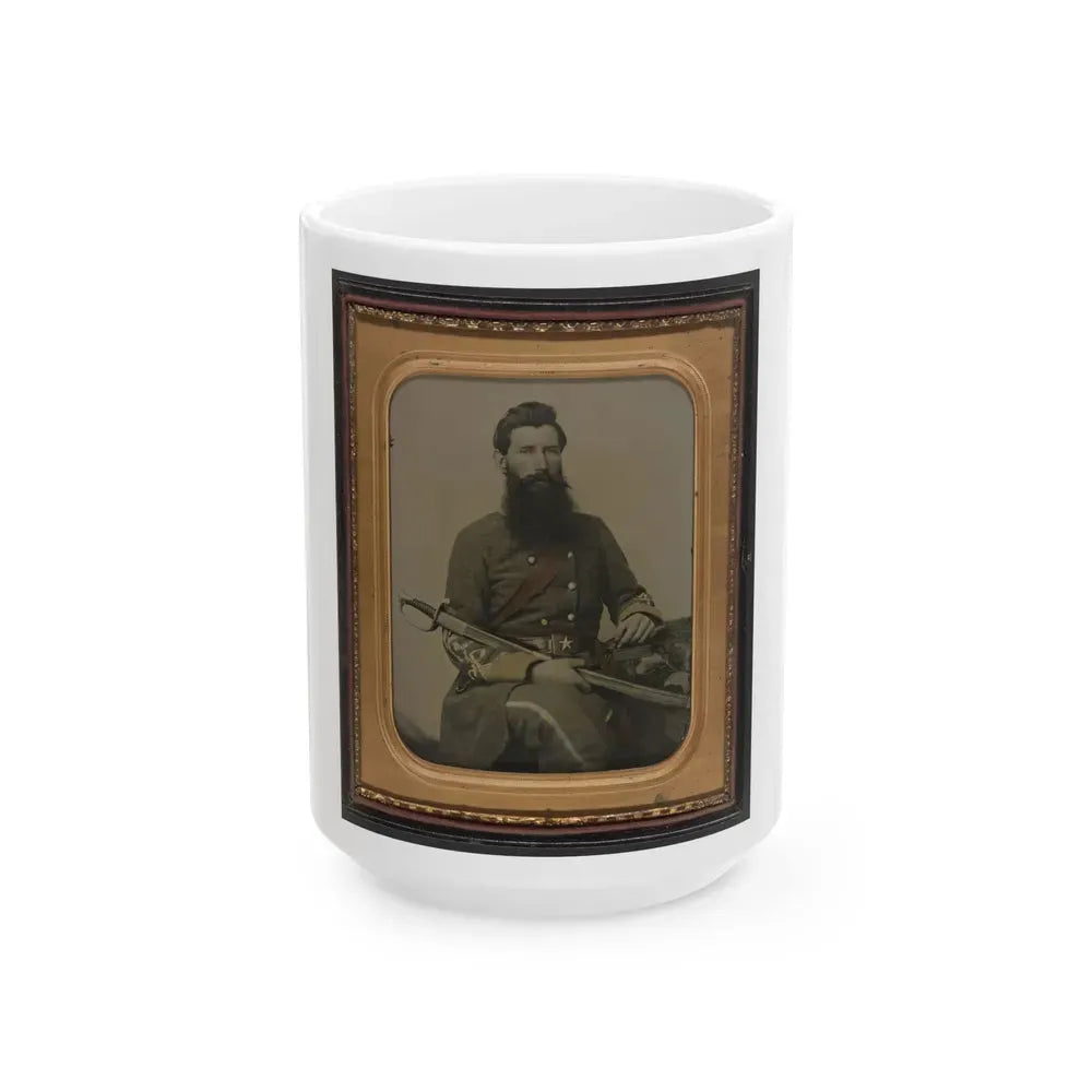 Captain George W. Hackworth Of Co. F, 1st Virginia Cavalry Regiment, In Uniform With Sword (U.S. Civil War) White Coffee Mug 15oz - Go Mug Yourself