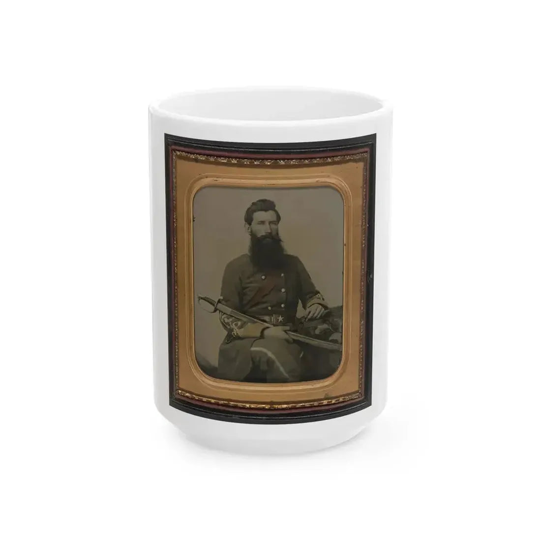 Captain George W. Hackworth Of Co. F, 1st Virginia Cavalry Regiment, In Uniform With Sword (U.S. Civil War) White Coffee Mug 15oz - Go Mug Yourself