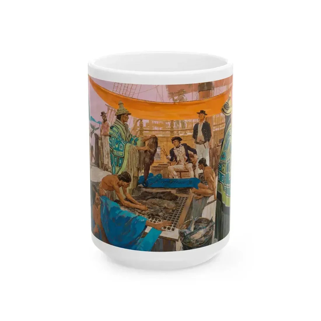Captain Gray Anchors in the Colombia, Great Moments in American History illustration, 1966 - White Coffee Mug 15oz - Go Mug Yourself
