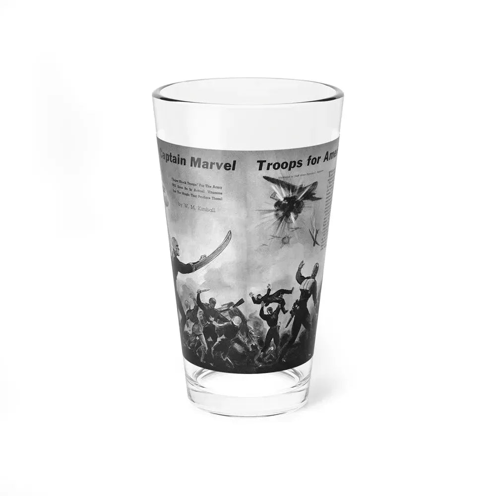 Captain Marvel Troops for America, Mechanix Illustrated, December 1941 (Magazine Illustration) Pint Glass 16oz 16oz - Go Mug Yourself