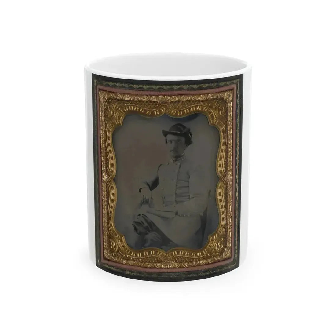 Captain William A. Hill Of Company D, 4th Virginia Cavalry Regiment, With Book On Lap (U.S. Civil War) White Coffee Mug 11oz - Go Mug Yourself