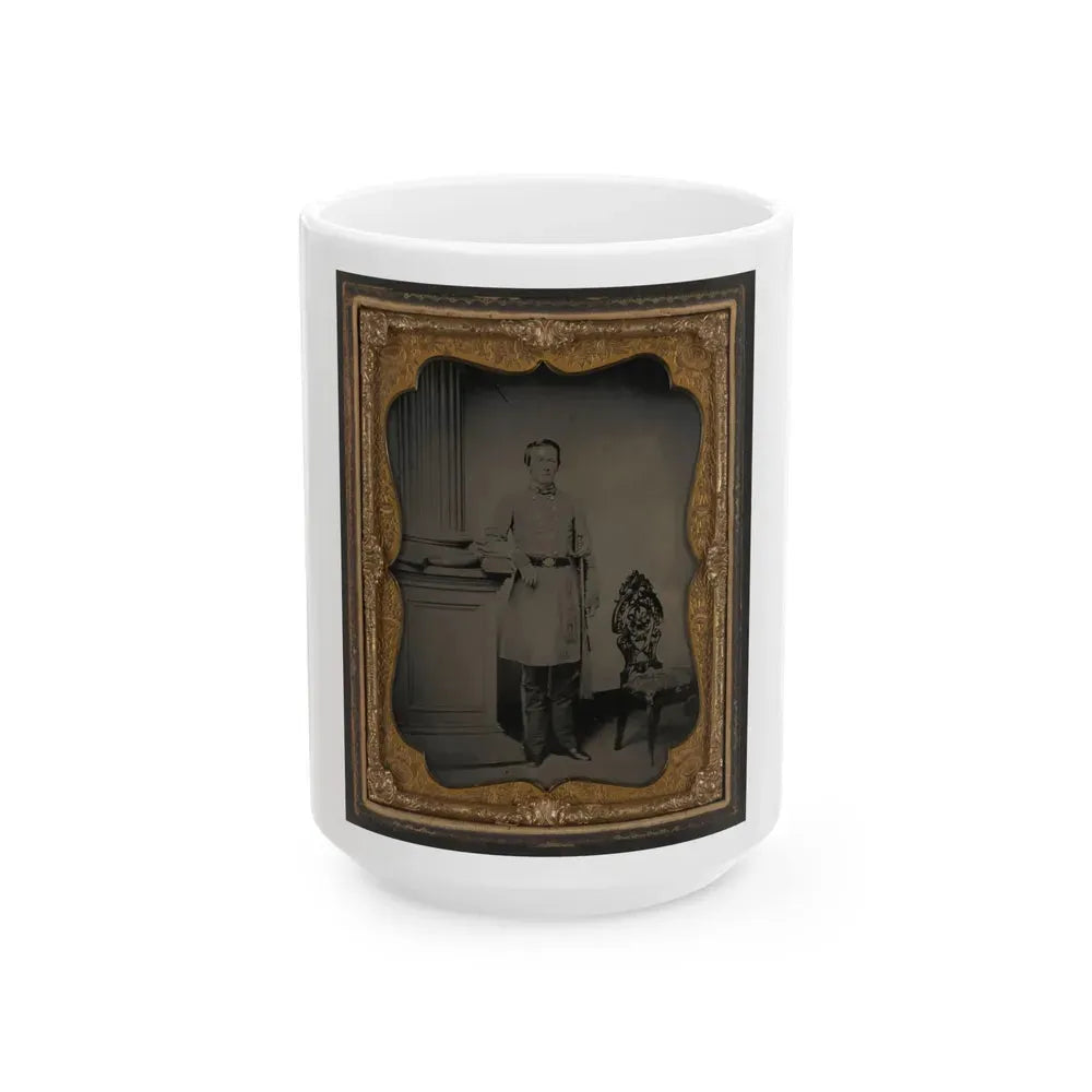 Captain William F. Mcrorie Of Co. A, 4th North Carolina Infantry Regiment In Uniform With Sword (U.S. Civil War) White Coffee Mug 15oz - Go Mug Yourself